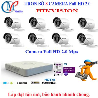 Trọn bộ 8 camera FULL HD HIKVISION 2.0 (IR)